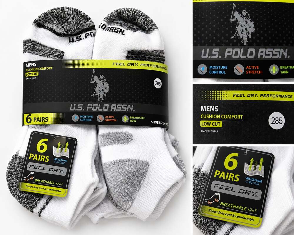 U.S. Polo Assn. Mens Cushion Comfort Low Cut Performance Socks (6 Pairs)